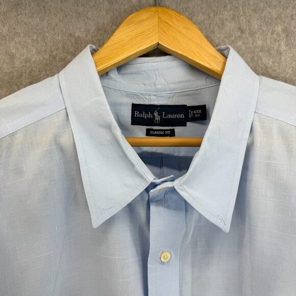 Ralph Lauren Mens 4XB Big Carolina Blue Button Front Shirt Collared Pink Pony SS - Picture 5 of 15